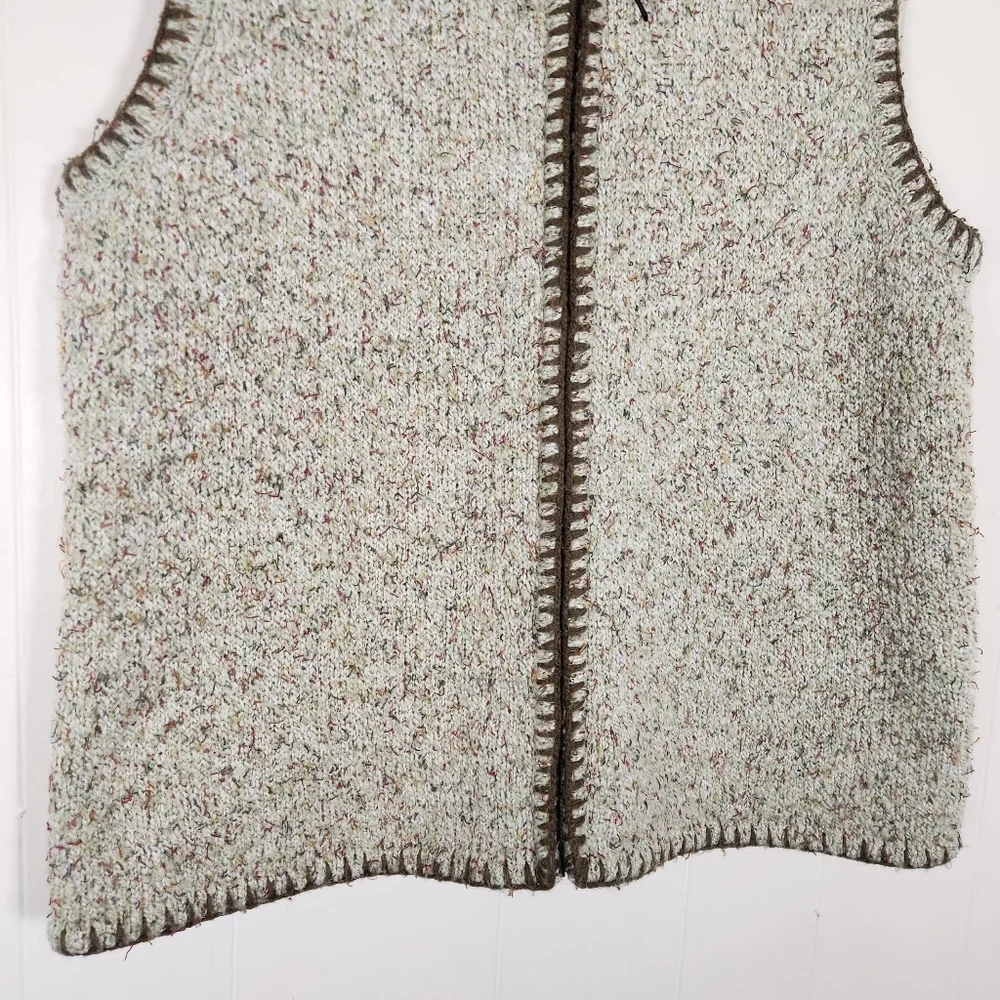 Vtg Christopher & Banks Hand Embroidered Oatmeal Zipper Sweater Vest Size 1x